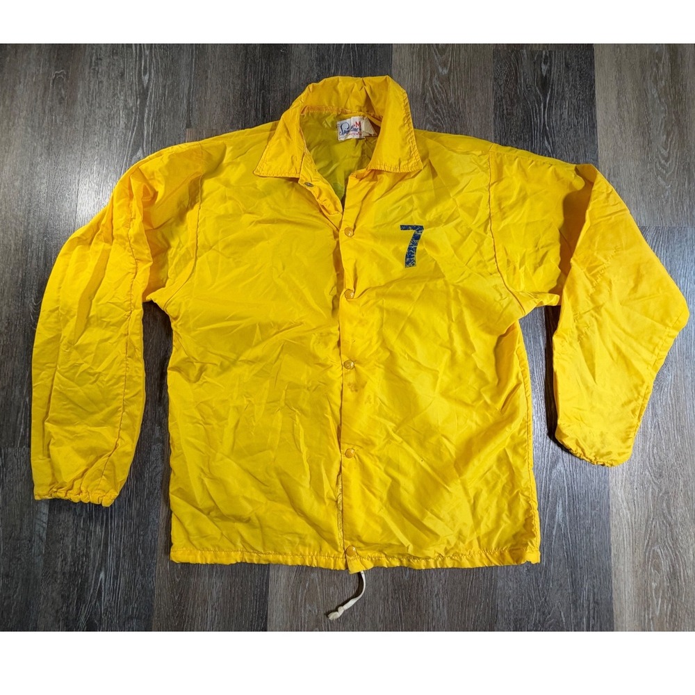 Speedline Coach Jacket Mens Medium Yellow Vintage First Natl Graphic Snap Front